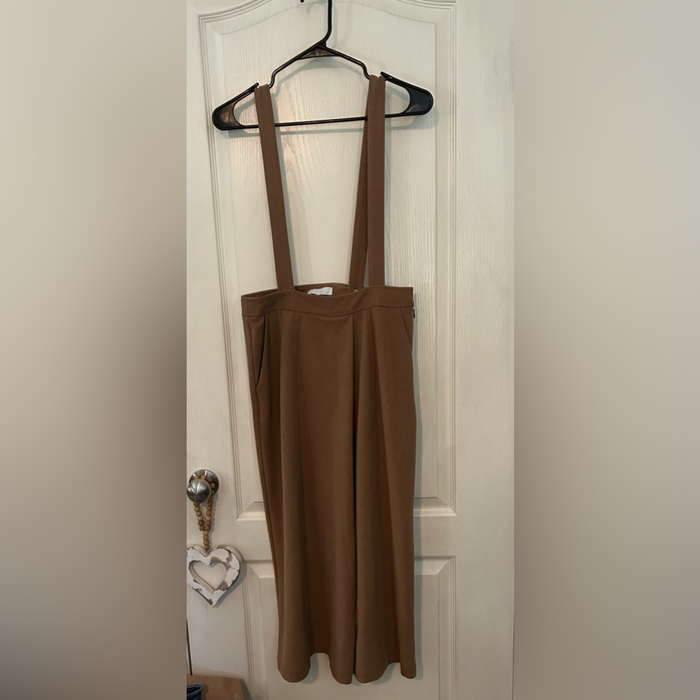 OAK + FORT Tan Wide Leg Suspender Pants